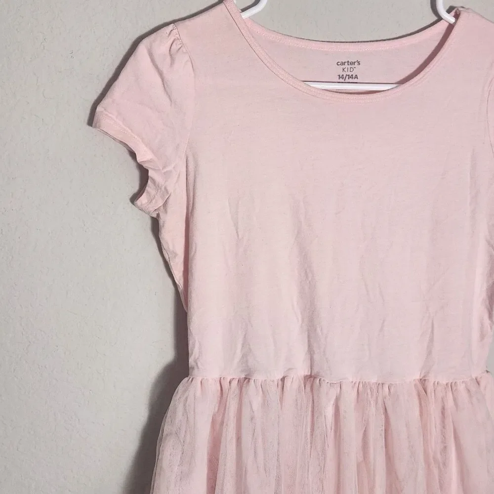 Carter's Kids Girls Tulle Dress Size 14 Pink Short Sleeve Party Skater Easter